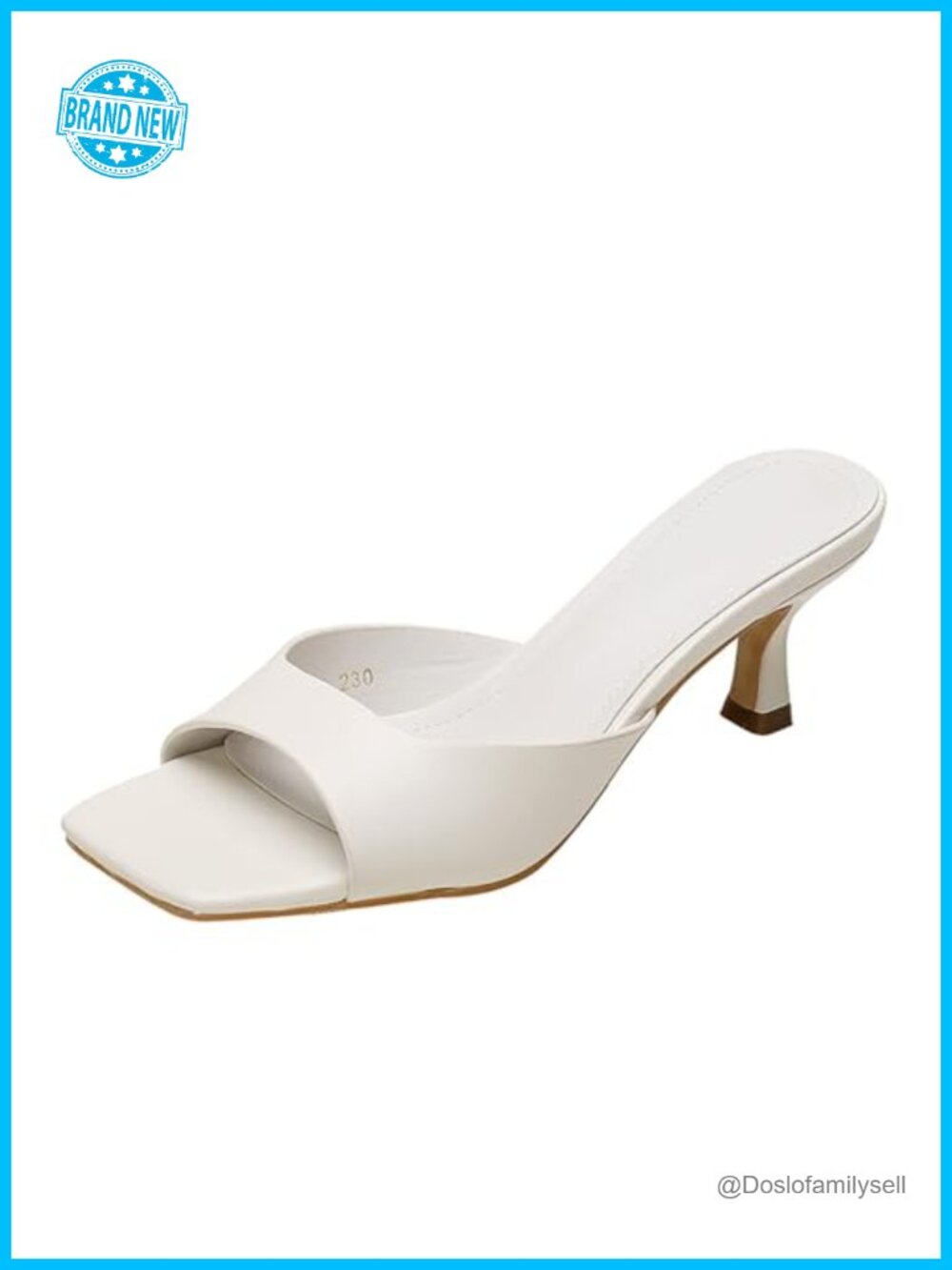 Women Faux Leather Square Open Toe Kitten Heel Slide Sandals Slip-On Mules